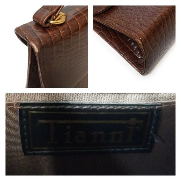 Tianni Vintage Vegan Croc Leather Structured Handbag Top Handle Bag Gold - Picture 8 of 8